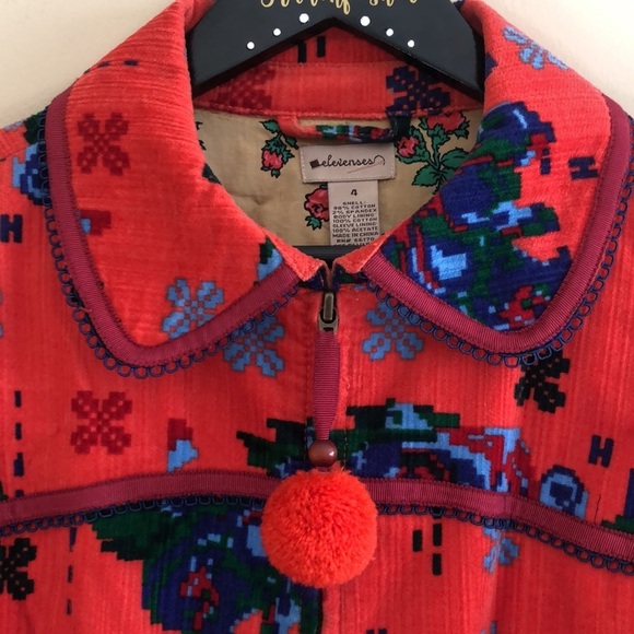 Elevenses Anthropologie Coming Up Roses Corduroy Floral Jacket Coat - Picture 3 of 9